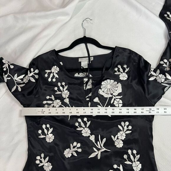 Spiegel Black White Floral Embroidered 100% Silk Tunic Top - Picture 5 of 7